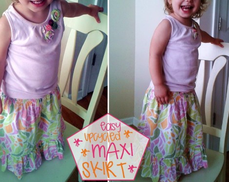 little girl upcycled maxi skirt & embellished shirt