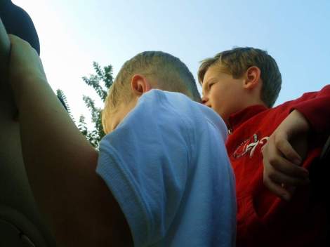 morning drop off boys' heads out sunroof
