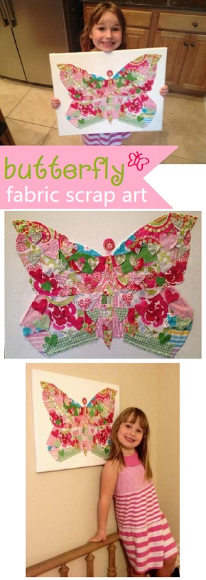 fabric scrap butterfly canvas art