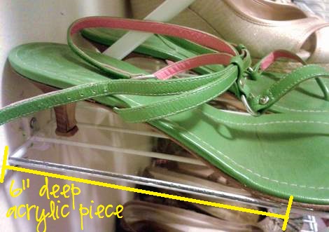 shoe shelf tip acrylic on shelf