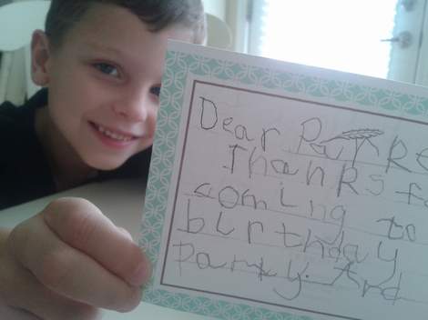 streamlined kid thank you note writing happy boy