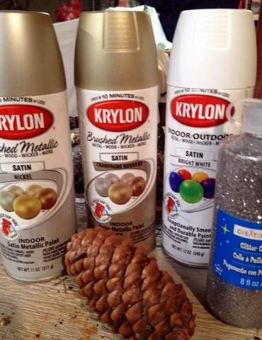 metallic glittered pinecones paint'