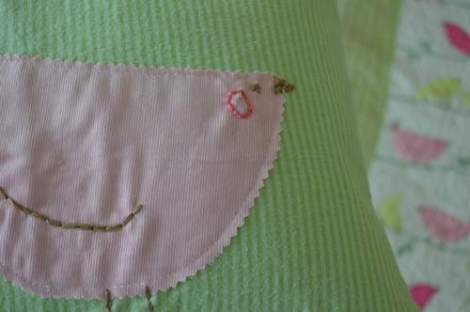 bird embroidered pillow 14'