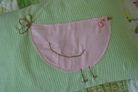 bird embroidered pillow 15'