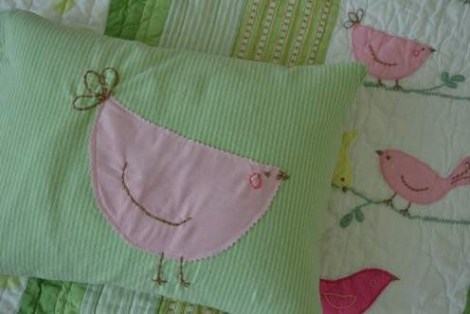 bird embroidered pillow 16'
