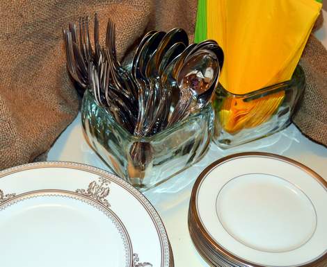 use what you've got tablescape--burlap, weeds, and lemons 09