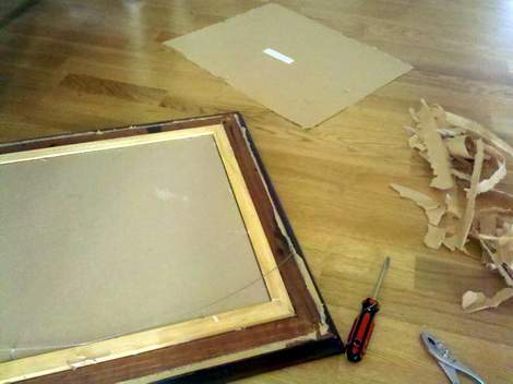 02 foyer painting frame makeover before removing the print