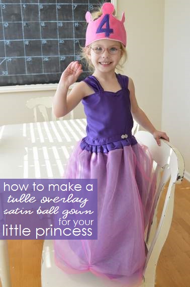 how to make a simple purple princess tulle overlay satin ball gown without a pattern